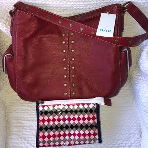 The Sak Red Shoulder Bag with Multicolor Pouch